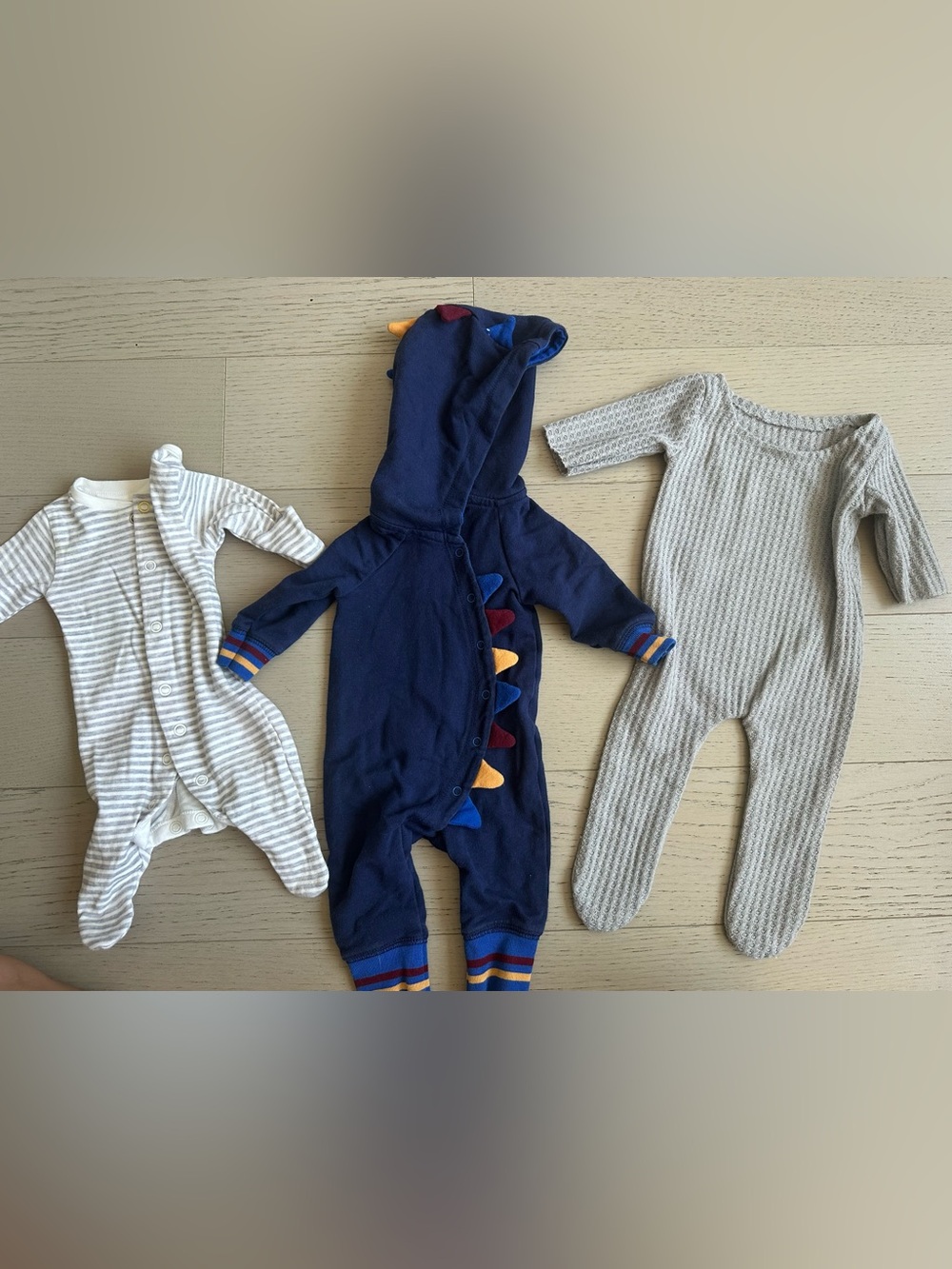 Cat & Jack Navy Dino Hooded Footie with Colorful Accents + 2 more